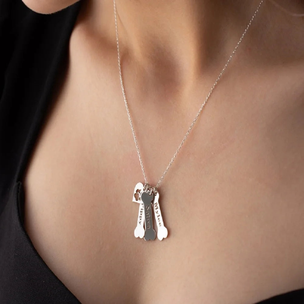 Personalized Dog Bone And Paws Necklace