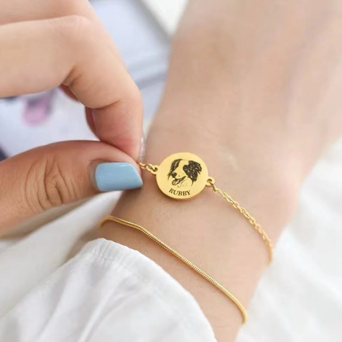 Personalized Pet Face Double Chain Bracelet