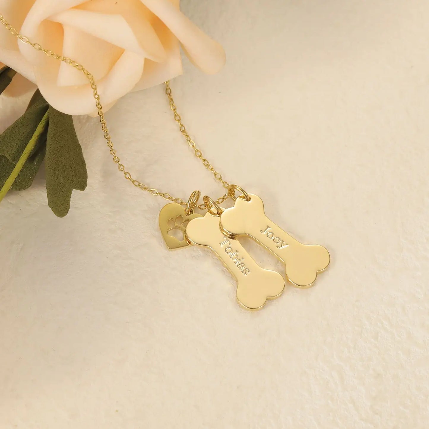 Personalized Dog Bone And Paws Necklace