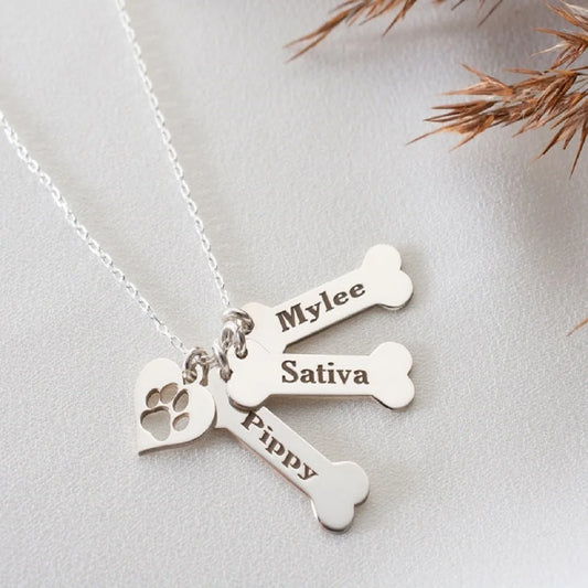 Personalized Dog Bone And Paws Necklace