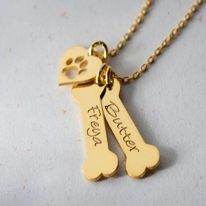 Personalized Dog Bone And Paws Necklace