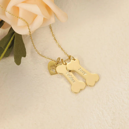 Personalized Dog Bone And Paws Necklace