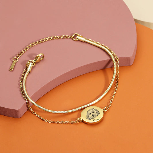 Personalized Pet Face Double Chain Bracelet